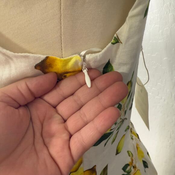 Cynthia Rowley Linen-Blend Lemon Print Dress, White/Yellow, 6 - Picture 8 of 8